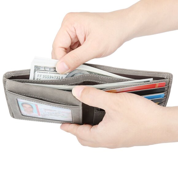 boshiho Geldbörse Kork Herren mit RFID Schutz – Portemonnaie  8199 Wallet -Leather RFID Blocking Bifold Stylish Wallet With 2 ID Window